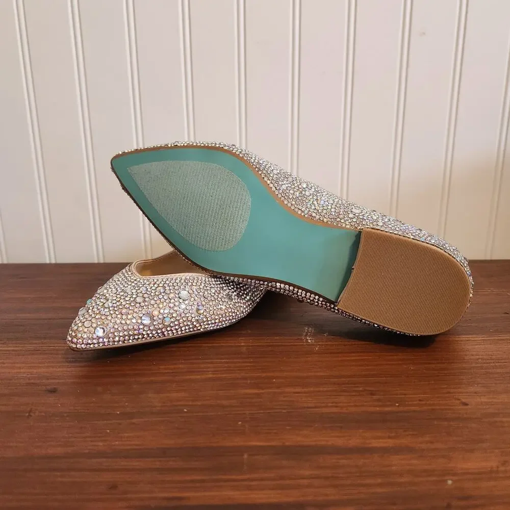 Betsey Johnson Girls Size 3.5 Crystal Wedding Day Flats Blue Bottom‎ New